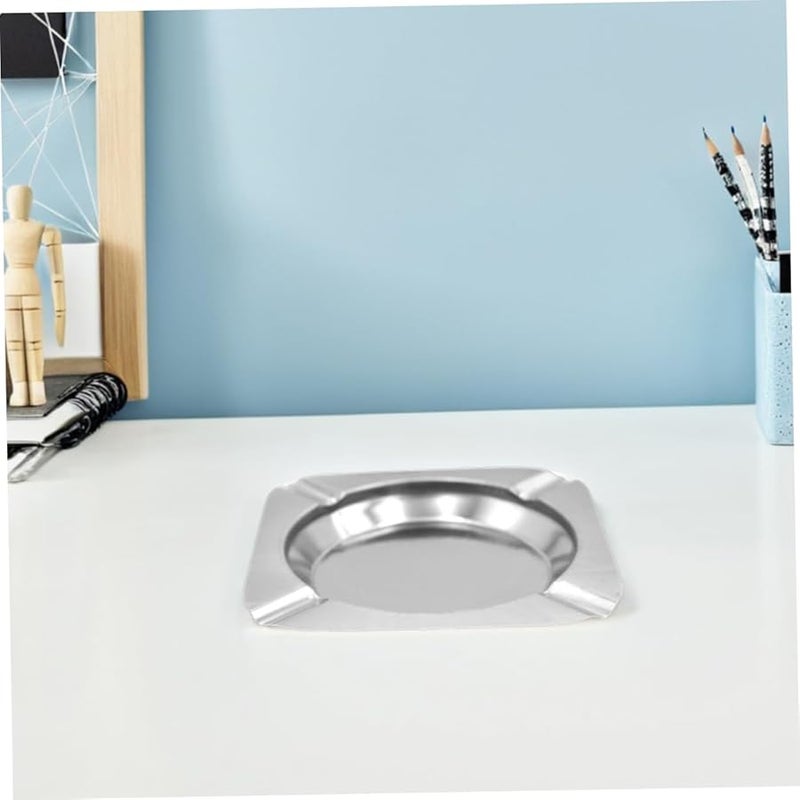 حامل رماد السجائر الحديث من الفولاذ المقاوم للصدأ 12 قطعة مربعة للمنزل والمكتب والبار - Image 5